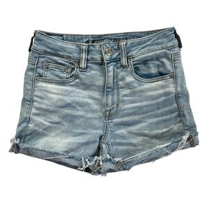 American Eagle Women 4 Light Wash Next Level Stretch X Hi Rise Shortie Jeanshort